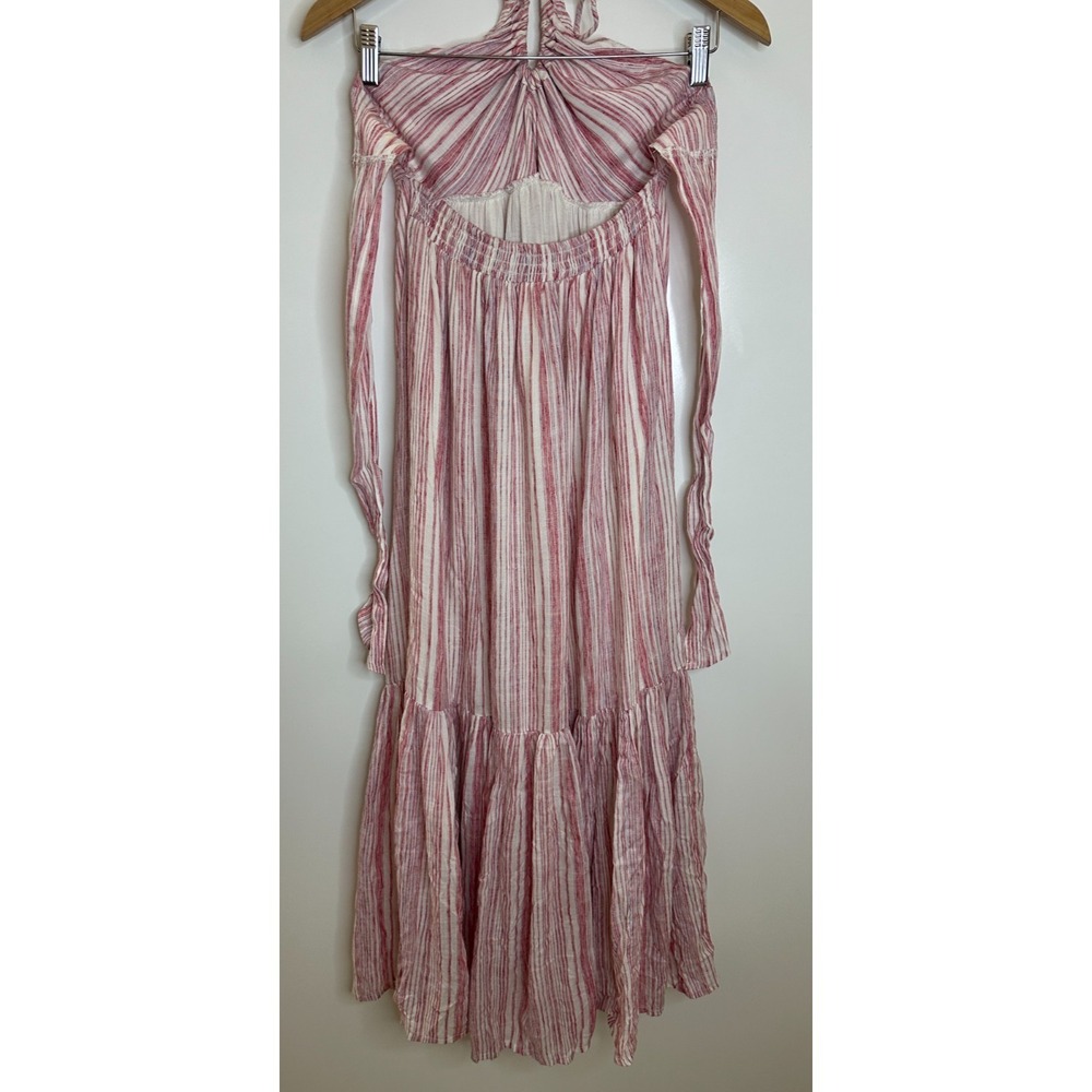 Free People Audrey Stripe Halter Maxi Dress Pink White Open Back Boho Womens XS - Picture 15 of 16